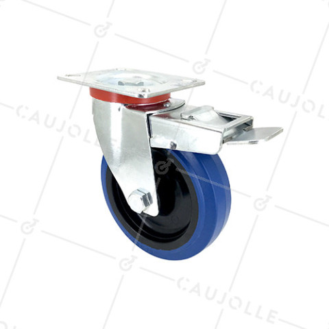 RUEDA INDUSTRIAL ELÁSTICA QUE NO MANCHA CON FRENO PARA MALETAS CON UN DIÁMETRO DE 125 MM CARGA 120 KG - S2NS125AFBLEUE • Caujolle