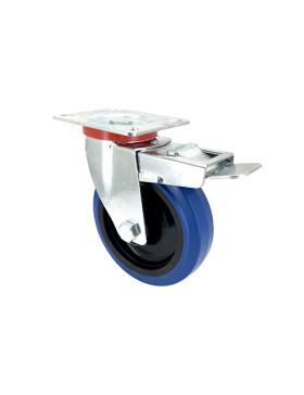 RUEDA INDUSTRIAL ELÁSTICA QUE NO MANCHA CON FRENO PARA MALETAS CON UN DIÁMETRO DE 125 MM CARGA 120 KG - S2NS125AFBLEUE