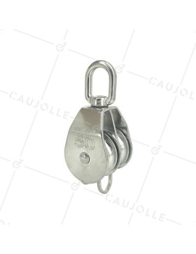 POLEA DE ACERO INOXIDABLE MARINO 316 CON DOBLE RUEDA DIÁMETRO 50 MM CARGA 750 KG  • Caujolle