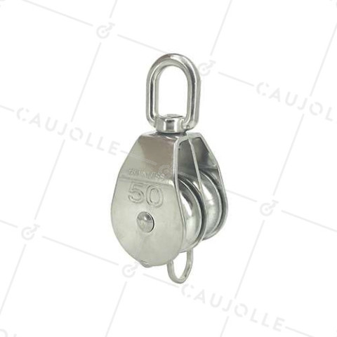 POLEA DE ACERO INOXIDABLE MARINO 316 CON DOBLE RUEDA DIÁMETRO 50 MM CARGA 750 KG  • Caujolle