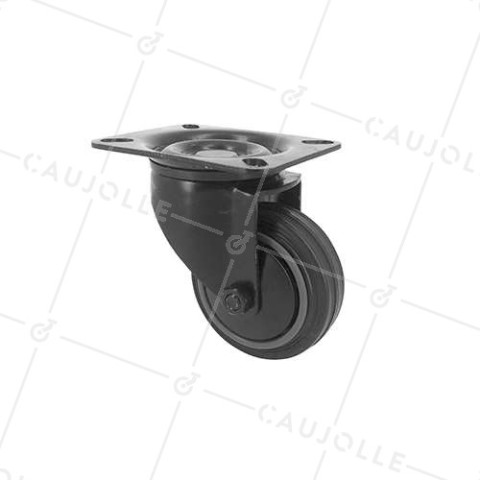 RUEDA NEGRA DE MANIPULACIÓN, GIRATORIA, DE CAUCHO, DIÁMETRO DE 80 MM, CAPACIDAD DE CARGA DE 65 KG - S2C 80N • Caujolle