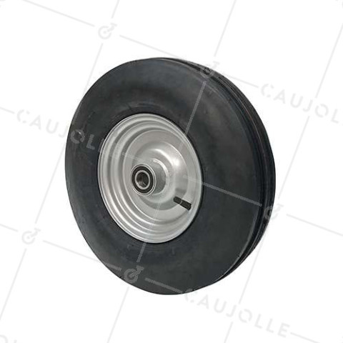 RUEDA INFLABLE REFORZADA ANTI-BARRO CON LLANTA DE CHAPA, DIÁMETRO DE 410 MM, CARGA DE 300 KG Y EJE DE 25 MM BOLAS - S2600B25 4PR 3 TIRAS • Caujolle