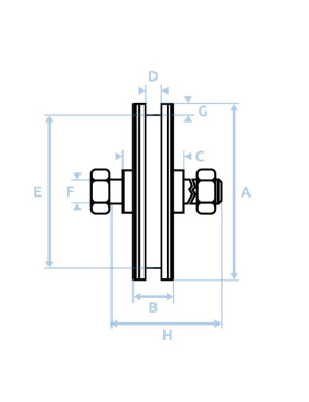 RUEDA DE PUERTA ANCHA CON RANURA CUADRADA DIÁMETRO 160 MM PARA RAIL CUADRADO DE 20 MM CARGA 1.6T EJE 16 MM - GAGC160L