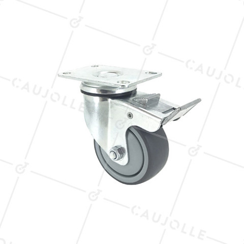 RUEDA PARA COLECTIVIDADES GIRATORIA CON PLACA CON FRENO DIÁMETRO 80 MM CARGA 60 KG - S15P 80BL • Caujolle