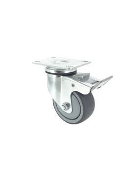 RUEDA PARA COLECTIVIDADES GIRATORIA CON PLACA CON FRENO DIÁMETRO 80 MM CARGA 60 KG - S15P 80BL