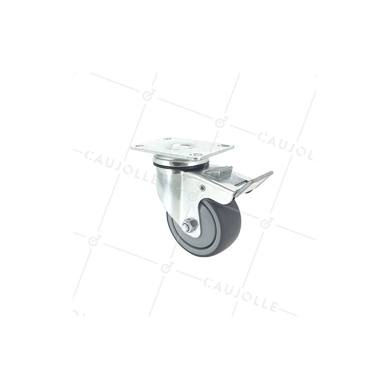 RUEDA PARA COLECTIVIDADES GIRATORIA CON PLACA CON FRENO DIÁMETRO 80 MM CARGA 60 KG - S15P 80BL