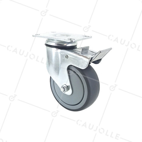 RUEDA PARA COLECTIVIDADES GIRATORIA CON PLACA CON FRENO DIÁMETRO 125 MM CARGA 80 KG - S15P 100BL • Caujolle