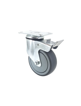RUEDA PARA COLECTIVIDADES GIRATORIA CON PLACA CON FRENO DIÁMETRO 125 MM CARGA 80 KG - S15P 100BL