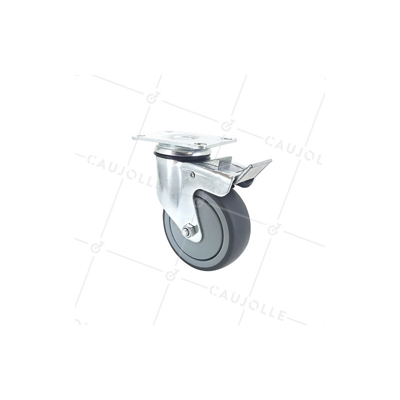 RUEDA PARA COLECTIVIDADES GIRATORIA CON PLACA CON FRENO DIÁMETRO 125 MM CARGA 80 KG - S15P 100BL