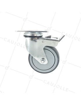 RUEDA PARA COLECTIVIDADES GIRATORIA CON PLACA CON FRENO DIÁMETRO 125 MM CARGA 80 KG - S15P 100BL