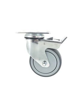 RUEDA PARA COLECTIVIDADES GIRATORIA CON PLACA CON FRENO DIÁMETRO 125 MM CARGA 80 KG - S15P 100BL