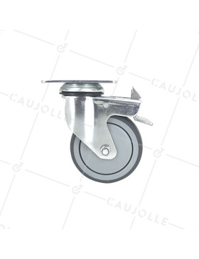 RUEDA PARA COLECTIVIDADES GIRATORIA CON PLACA CON FRENO DIÁMETRO 125 MM CARGA 80 KG - S15P 100BL