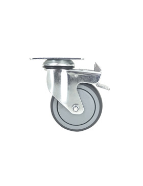 RUEDA PARA COLECTIVIDADES GIRATORIA CON PLACA CON FRENO DIÁMETRO 125 MM CARGA 80 KG - S15P 100BL