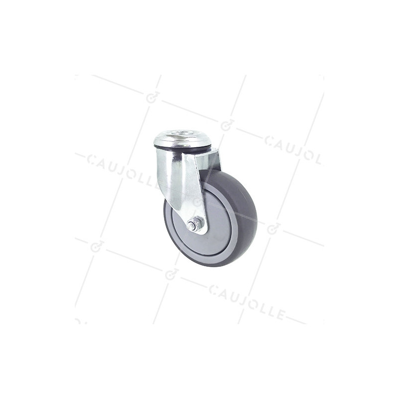 Rotante PIVOTANTE A Orificio de fijación DE GOMA FLEXIBLE ANTI DESGASTE Y NO MANCHANTE DIÁMETRO 100MM CARGA 130 KG CON FIJACIÓN 