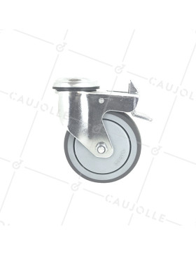Rotante PIVOTANTE A Orificio de fijación CON FRENO DE CAUCHO SUAVE ANTI- DESGASTE Y NO MANCHANTE DIÁMETRO 100MM CARGA 130 KG CON