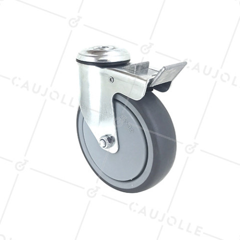 Rotante PIVOTANTE A Orificio de fijación CON FRENO DE CAUCHO SUAVE ANTI DESGASTE Y NO MANCHANTE DIÁMETRO 125 MM CARGA 150 KG CON FIJACIÓN DE 12 MM - S15O 125BL • Caujolle