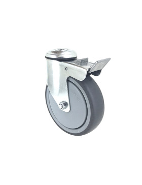 Rotante PIVOTANTE A Orificio de fijación CON FRENO DE GOMA SUAVE ANTI-DESGASTE Y NO MANCHANTE DIÁMETRO 125 MM CARGA 150 KG CON F