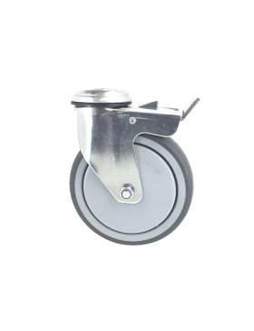 Rotante PIVOTANTE A Orificio de fijación CON FRENO DE GOMA SUAVE ANTI-DESGASTE Y NO MANCHANTE DIÁMETRO 125 MM CARGA 150 KG CON F