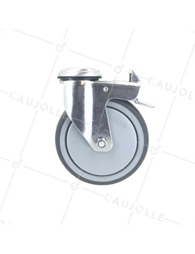 Rotante PIVOTANTE A Orificio de fijación CON FRENO DE GOMA SUAVE ANTI-DESGASTE Y NO MANCHANTE DIÁMETRO 125 MM CARGA 150 KG CON F