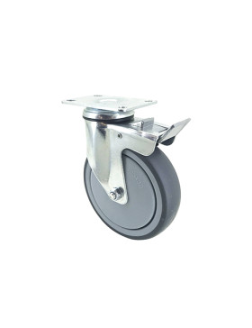 RUEDA PARA COLECTIVIDADES GIRATORIA CON PLACA CON FRENO DIÁMETRO 125 MM CARGA 90 KG - S15P 125BL