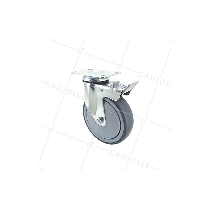 RUEDA PARA COLECTIVIDADES GIRATORIA CON PLACA CON FRENO DIÁMETRO 125 MM CARGA 90 KG - S15P 125BL