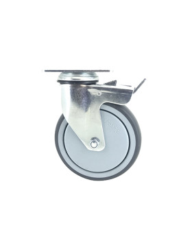 RUEDA PARA COLECTIVIDADES GIRATORIA CON PLACA CON FRENO DIÁMETRO 125 MM CARGA 90 KG - S15P 125BL