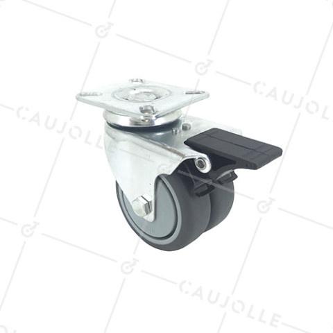 RUEDA GIRATORIA FACILITADA CON FRENO Y DOBLE RUEDA CON UN DIÁMETRO DE 75 MM CARGA 100 KG - S13.P 75BL • Caujolle