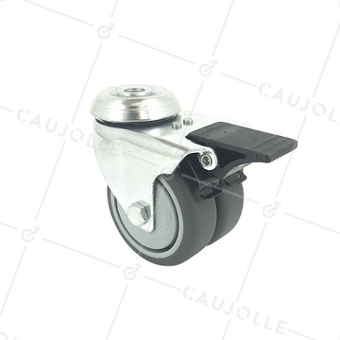 RUEDA GIRATORIA FACILITADA CON FRENO Y DOBLE RUEDA CON UN DIÁMETRO DE 75 MM CARGA 100 KG - S13.O 75BL • Caujolle