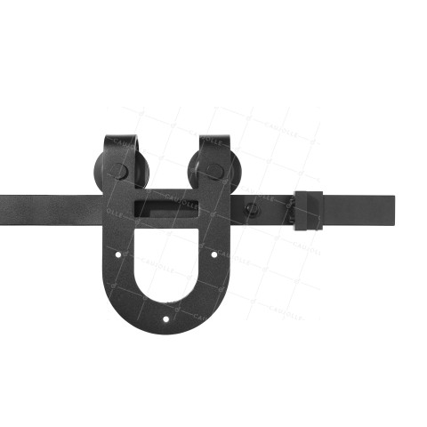 KIT COMPLET A GALANDAGE POUR PORTE COULISSANTE DESIGN FER A CHEVAL LONGUEUR 2 M CHARGE 100KG - KIT BLACK SLIDE 2U 70 MM • Caujolle