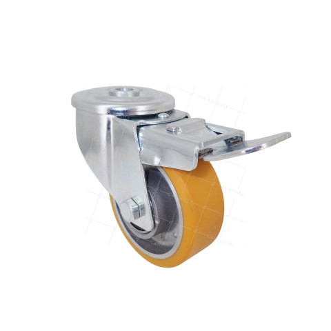 Rotante POLIURETANO INDUSTRIAL DIÁMETRO 80 MM CARGA 120 KG EJE 12 MM BOLAS DE FRENOS - S06AR 80 AF • Caujolle