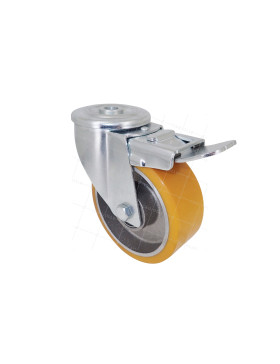 Rotante POLIURETANO INDUSTRIAL DIÁMETRO 100 MM CARGA 120 KG EJE 12 MM BOLAS DE FRENOS - S06AR 100 AF • Caujolle