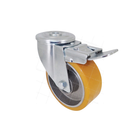 Rotante POLIURETANO INDUSTRIAL DIÁMETRO 100 MM CARGA 120 KG EJE 12 MM BOLAS DE FRENOS - S06AR 100 AF • Caujolle