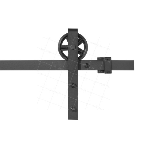 KIT COMPLETO DE GALANDAGE PARA PUERTA CORREDIZA SUSPENDIDA ESTILO PULLEY DE GRANJA LONGITUD 2.44 M CARGA 100KG - KIT BLACK SLIDE U 120 MM 2.44 • Caujolle