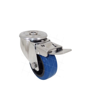 Rotante INOX DE CAUCHO ELÁSTICO CON Orificio de fijación DE FRENO DIÁMETRO 80 MM CARGA 120 KG CON FIJACIÓN DE 12 MM - INOX Orificio de fijación 80AF AZUL • Caujolle