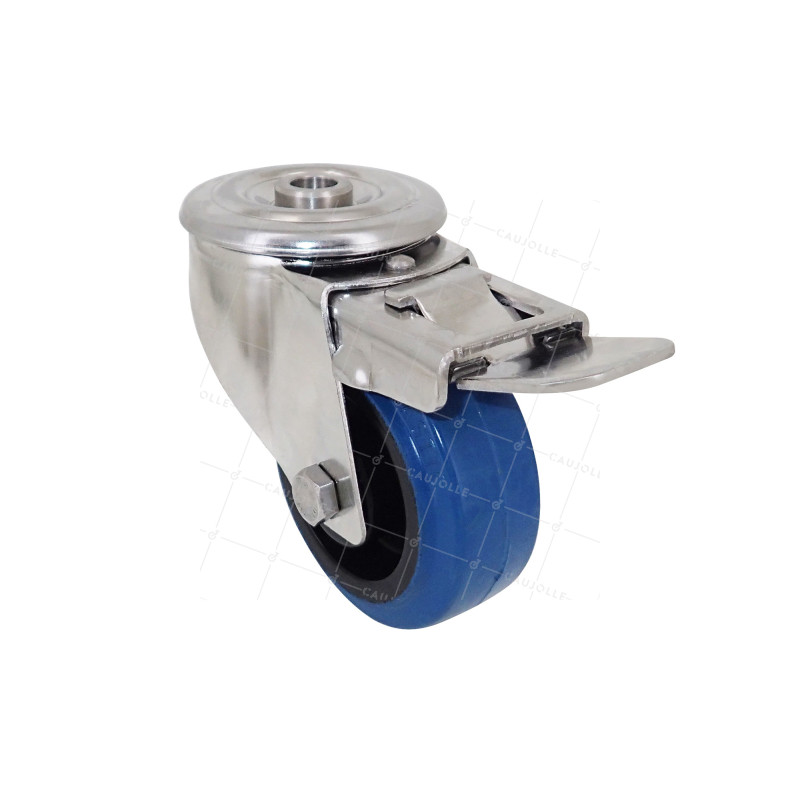 Rotante INOX DE CAUCHO ELÁSTICO CON Orificio de fijación DE FRENO DIÁMETRO 80 MM CARGA 120 KG CON FIJACIÓN DE 12 MM - INOX Orifi