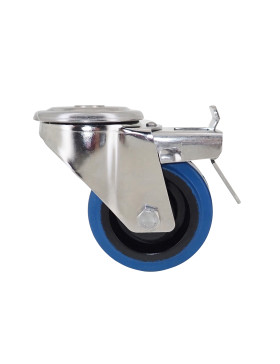 Rotante INOX DE CAUCHO ELÁSTICO CON Orificio de fijación DE FRENO DIÁMETRO 80 MM CARGA 120 KG CON FIJACIÓN DE 12 MM - INOX Orifi