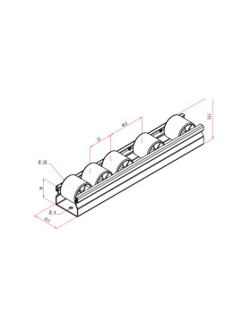 GUÍA DE ACERO DE 1 M CON RUEDAS DE 28 MM DE DIÁMETRO, CARGA 40 KG