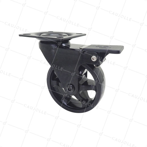 ROULETTE DESIGN NOIRE A FREIN ROUE NYLON DIAMÈTRE 75 MM CHARGE 45KG - BLACKNYLON 75PAF • Caujolle