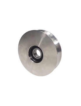 Rueda DE PORTAIL COULISSANT A Canal RONDE EN INOX DIAMETRE 100 MM POUR RAIL ROND DE 20 MM CARGA 300 KG EJE 14MM - GAGR 100 INOX