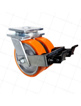 Rotante PIVOTANTE A FREIN EN FONTE POLIURETANO DIÁMETRO 250 MM CARGA 3600 KG - STEC DOBLE 250P A FRENO • Caujolle