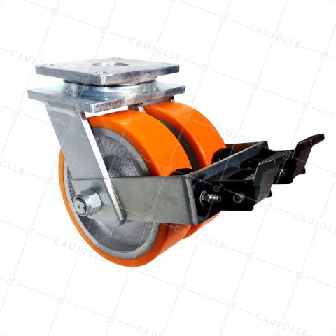 Rotante PIVOTANTE A FREIN EN FONTE POLIURETANO DIÁMETRO 250 MM CARGA 3600 KG - STEC DOBLE 250P A FRENO • Caujolle