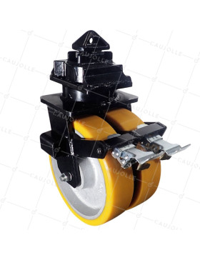 Rotante DE CONTENEDOR DIÁMETRO 305 MM CARGA 3000 KG - DOBLE Rueda NARANJA PU • Caujolle
