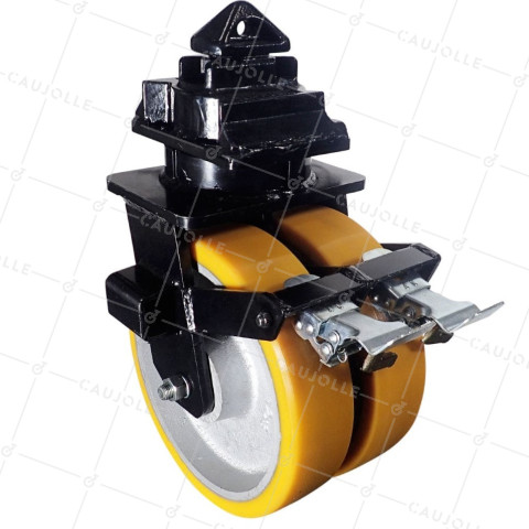 Rotante DE CONTENEDOR DIÁMETRO 305 MM CARGA 3000 KG - DOBLE Rueda NARANJA PU • Caujolle