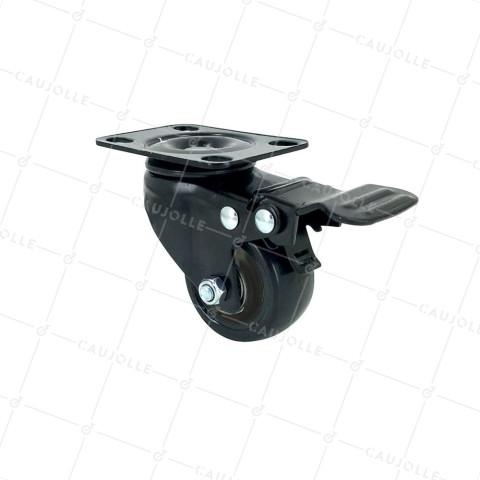 RUEDA NEGRA DE MANUTENCIÓN DE POLIURETANO CON FRENO DIÁMETRO 50 MM CARGA 40KG - S2PU 50AF • Caujolle