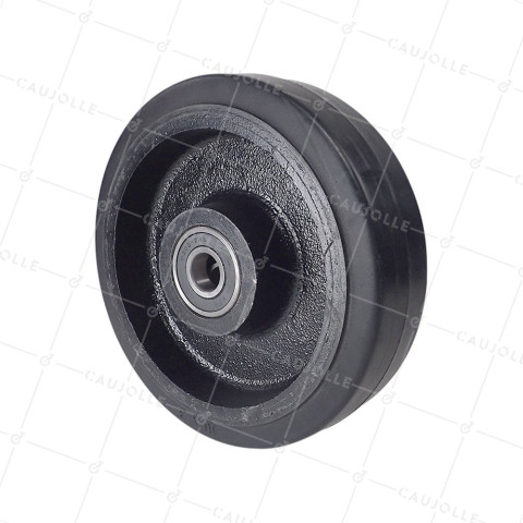 RUEDA DE HIERRO FUNDIDO CON BANDAJE FLEXIBLE, DIÁMETRO DE 250 MM, CARGA DE 600 KG, EJE DE 30 MM - S2750F250 • Caujolle