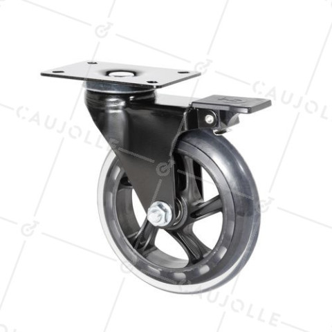 Rotante TRANSPARENTE A Placa CON FRENO Cojinete DE BOLAS DIÁMETRO 125 MM CARGA 40 KG - BLACKROL 125PAF • Caujolle