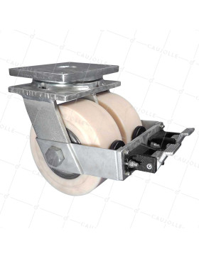 Rotante PIVOTANTE A FRENO EN NYLON DIÁMETRO 250 MM CARGA 7500 KG - STEC NYLON DOBLE 250 PAF • Caujolle