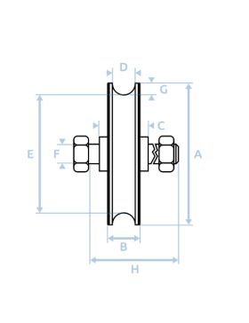 Rueda DE PORTAIL COULISSANT A Canal RONDE EN INOX DIAMETRE 100 MM POUR RAIL ROND DE 20 MM CARGA 300 KG EJE 14MM - GAGR 100 INOX