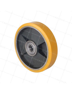 Rueda INDUSTRIAL DE MANIPULACIÓN DE HIERRO FUNDIDO Y POLIURETANO DIÁMETRO 200 MM CARGA 1000 KG ANCHO 45 MM EJE 25 MM - SFPU 200X45 RB25-45 • Caujolle