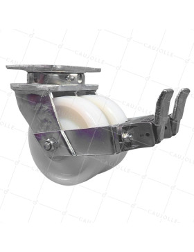 RUEDA GIRATORIA CON FRENO DE DOBLE RODILLO DE NYLON, DIÁMETRO 150 MM, CARGA 1500 KG - S78N DOUBLE 150AF • Caujolle